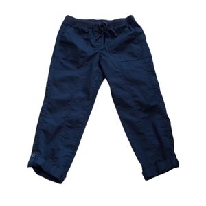 Talbots Womens Cropped Pants Sz 6P Navy Blue Cargo Utility Drawstring Fold Hem